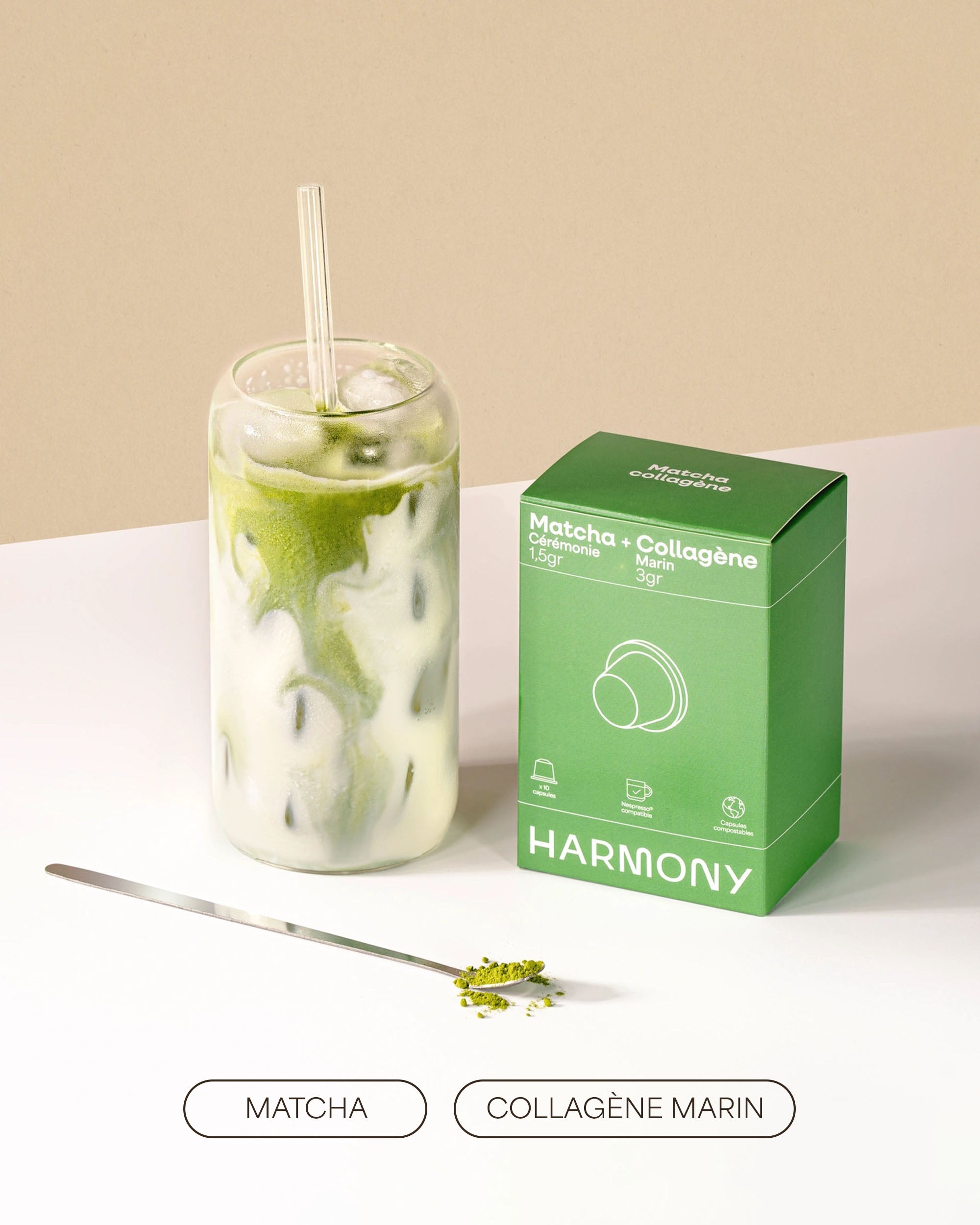 Matcha Collagen — Nespresso-style capsules with Marine Collagen (3g) and Matcha Ceremony (1.5g)