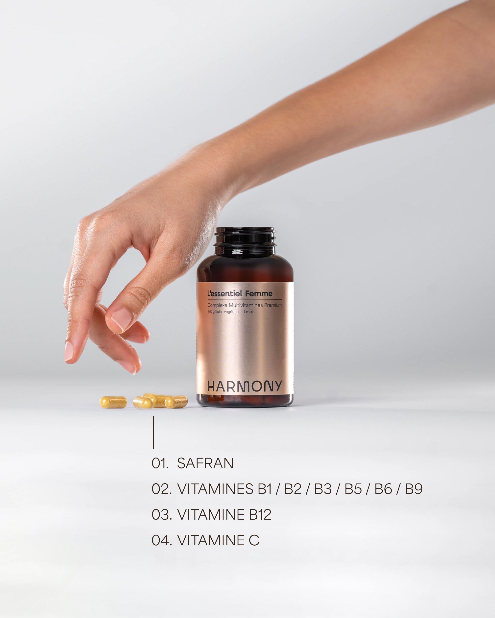 Détail de la composition de L'Essentiel : des multivitamines et minéraux chélatés pour une absorption cellulaire optimale sans inconfort digestif.