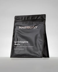 Sachet de collagène marin hydrolysé en poudre de la marque Harmony, pureté 2 000 Daltons pour une absorption maximale.